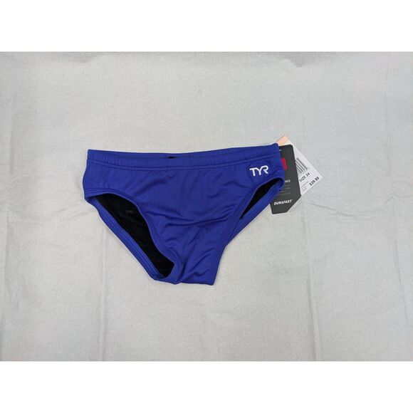TYR Boys Durafast Elite Racer Brief Swimsuit Royal Blue Size 24 NWT - Picture 1 of 8